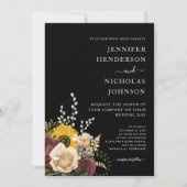 エレガント黒フローラ結婚ズ 招待状 (正面)