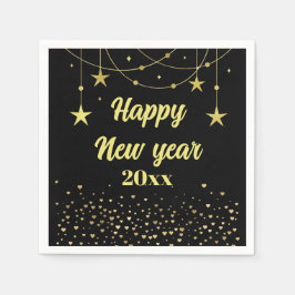 エレガント黒モダンと金ゴールド新年おめでとう スタンダードカクテルナプキン