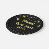 エレガント黒モダンと金ゴールド新年おめでとう ペーパープレート (アングル)