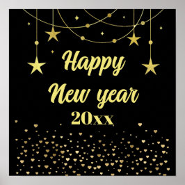 エレガント黒モダンと金ゴールド新年おめでとう ポスター