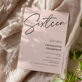 エレガント黒モダンシンプル赤面写真Sweet 16 招待状