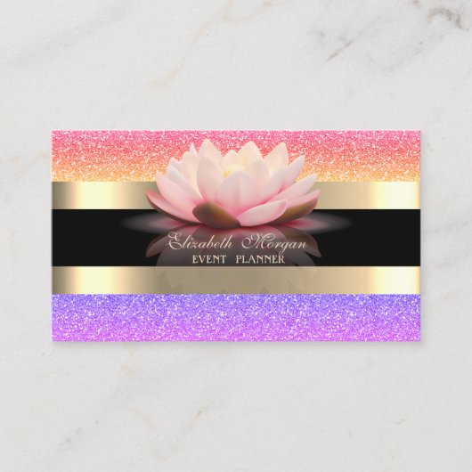 エレガント黒モダン金ゴールドストライプカラフルグリッター 名刺 (正面)