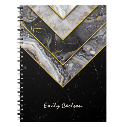 エレガント黒ユニーク灰色の幾何学 ノートブック (正面)