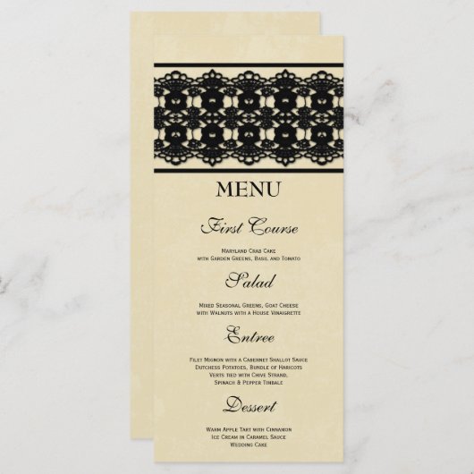 エレガント黒レースのカスタムウェディングフードメニュー メニュー (正面/裏面)