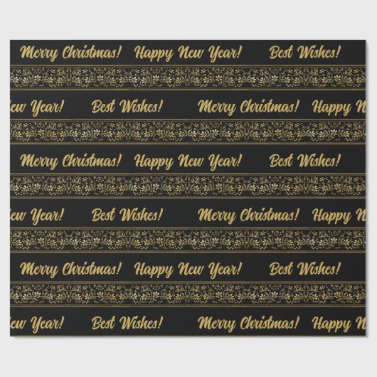 エレガント黒ヴィンテージフローラ金ゴールドクリスマスプレゼント ラッピングペーパー (フラット)