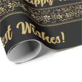 エレガント黒ヴィンテージフローラ金ゴールドクリスマスプレゼント ラッピングペーパー (ロールコーナー)