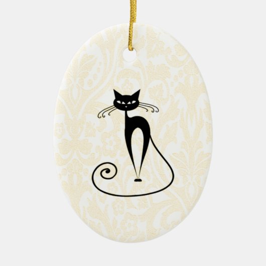 エレガント黒猫ダマスクヴィンテージ セラミックオーナメント (正面)