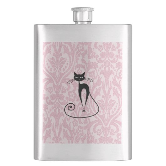 エレガント黒猫ダマスクヴィンテージ フラスク (正面)