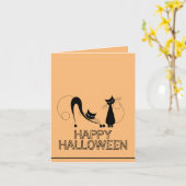 エレガント黒猫ハッピーハローウィン カード (黄色い花)