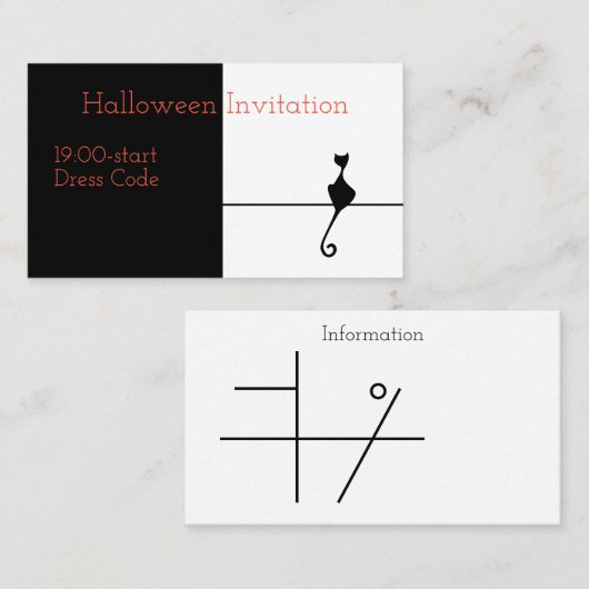エレガント黒猫ハロウィーン招待状 名刺 (正面/裏面)