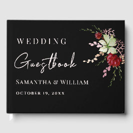 エレガント黒素朴ボホワイルドフラワー結婚ズ ゲストブック