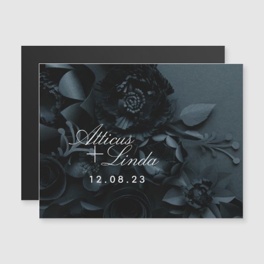 エレガント黒結婚の救サンキューカード (正面/裏面)