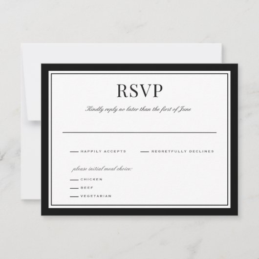 エレガント黒縁ど |の結婚返信カード サンキューカード (正面)