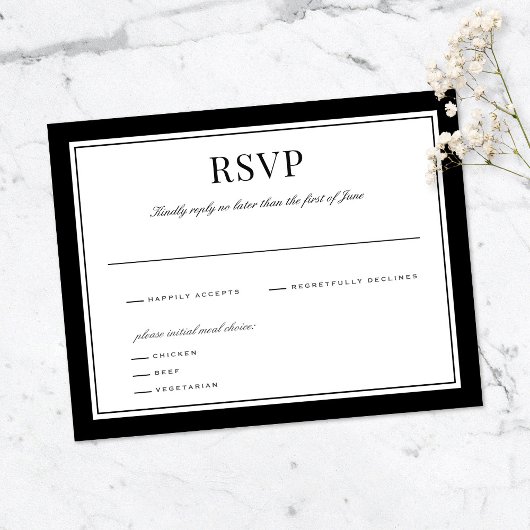 エレガント黒縁ど |の結婚返信カード サンキューカード