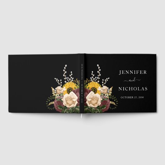 エレガント黒花結婚の ゲストブック (全面)