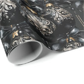 エレガント黒金ゴールドバウブルラグジュアリークリスマス ラッピングペーパー (ロールコーナー)