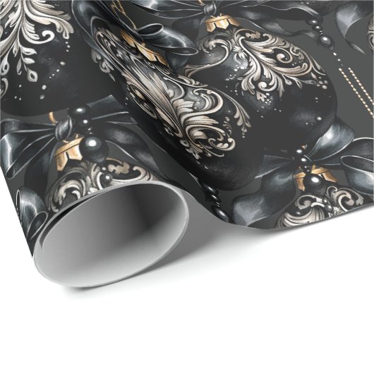 エレガント黒金ゴールドバウブルラグジュアリークリスマス ラッピングペーパー (ロールコーナー)