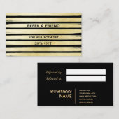 エレガント黒金ゴールドホイル絵を描ストライプのプロフェッショナル 紹介カード (正面/裏面)