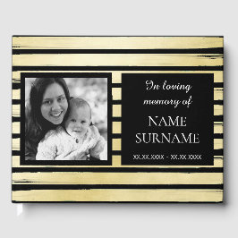 エレガント黒金ゴールド絵を描ストライプの葬 ゲストブック