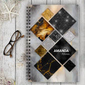 エレガント黒金ゴールド銀幾何学スケッチブック ノートブック