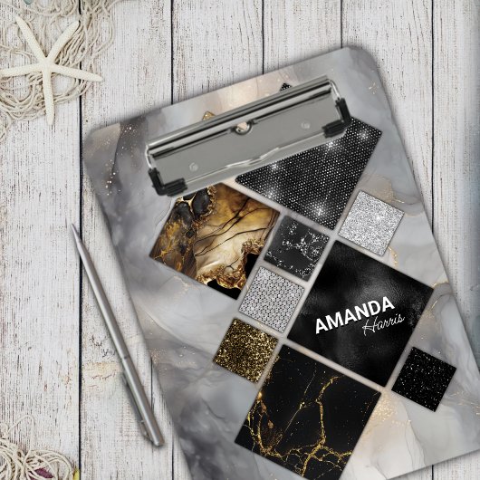 エレガント黒金ゴールド銀幾何学模様 クリップボード