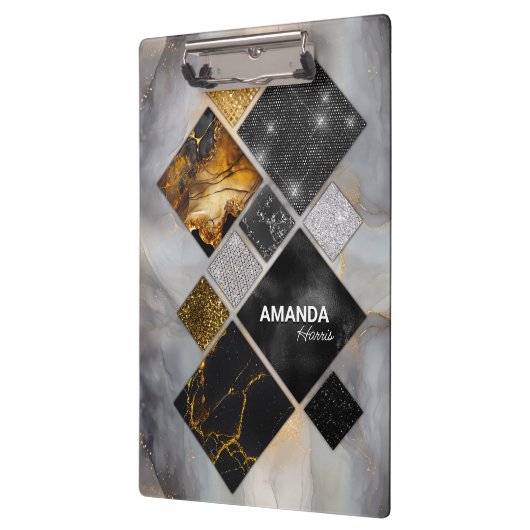 エレガント黒金ゴールド銀幾何学模様 クリップボード (左)