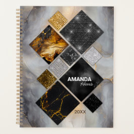エレガント黒金ゴールド銀幾何学模様 プランナー手帳
