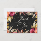 エレガント黒鮮やかBohoフローラ結婚Script サンキューカード (正面)