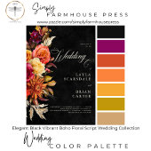 エレガント黒鮮やかBohoフローラ結婚Script 出欠カード