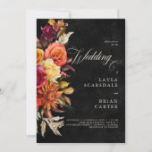 エレガント黒鮮やかBohoフローラ結婚Script 招待状 (正面)