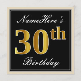 エレガント黒、フェイク金ゴールド30歳+名前 招待状