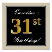 エレガント黒、フェイク金ゴールド31番目の誕生日+名前 ポスター (正面)