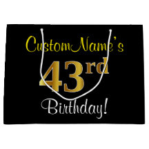 エレガント黒、フェイク金ゴールド43番目の誕生日+名前