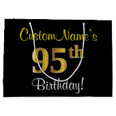 エレガント黒、フェイク金ゴールド95番目の誕生日+名前 ラージペーパーバッグ (裏面)