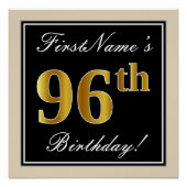 エレガント黒、フェイク金ゴールド96番目の誕生日+名前 ポスター (正面)