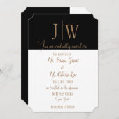 エレガント黒、白、および金ゴールド結婚式招待状 招待状 (正面/裏面)