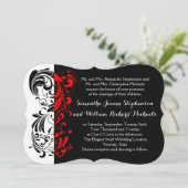 エレガント黒/白/赤の渦巻き形結婚の 招待状 (スタンド正面)