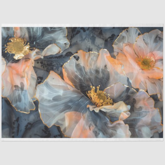 エレガント黒、金ゴールド、桃のフローラの切り離 薄葉紙 (正面)