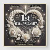 エレガント1周年記念紙ハート スクエア壁時計 (正面)