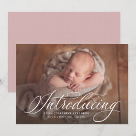 エレガント1枚のフォトピンク誕生を紹介する台本 案内状