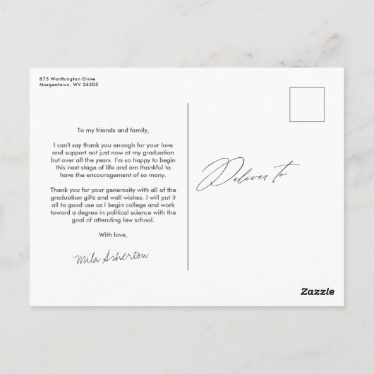 エレガント1枚の写真を作成感謝していする ポストカード (裏面)