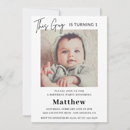 エレガント1歳の誕生日招待状のボーイフォト 招待状 (正面)