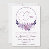 エレガント1歳の誕生日招待状フローラ紫 招待状 (正面)