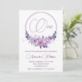 エレガント1歳の誕生日招待状フローラ紫 招待状 (スタンド正面)