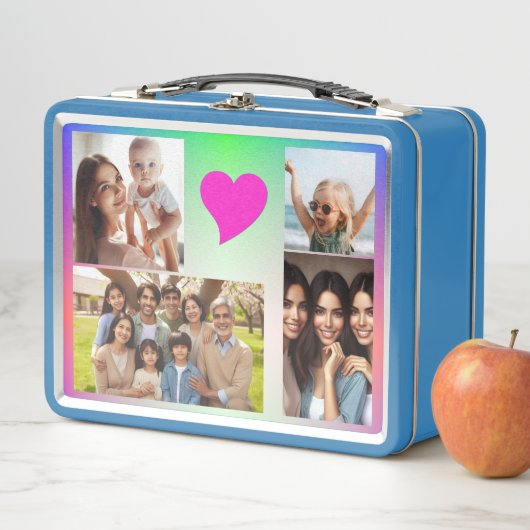 エレガント10カスタム – フォトピンク紫ハートレインボー メタルランチボックス (インサイチュ)