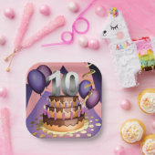 エレガント10周年記念お祝いケーキデザイン ペーパープレート (パーティー)