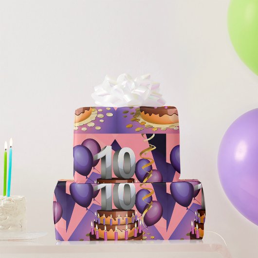 エレガント10周年記念お祝いケーキデザイン ラッピングペーパー