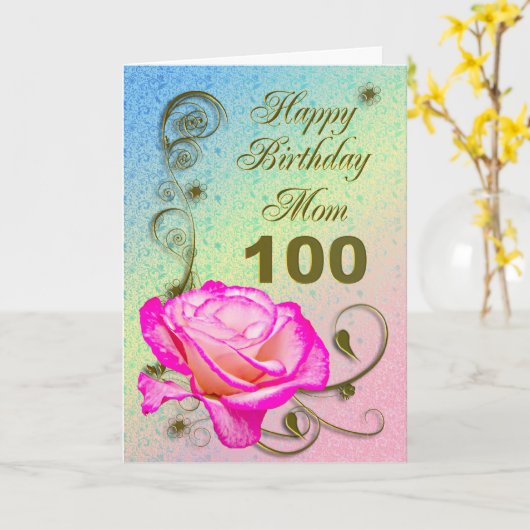 エレガント100thバースデー・カードはお母さんのための上がりました カード (黄色い花)