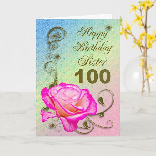 エレガント100thバースデー・カードは姉妹のための上がりました カード (黄色い花)