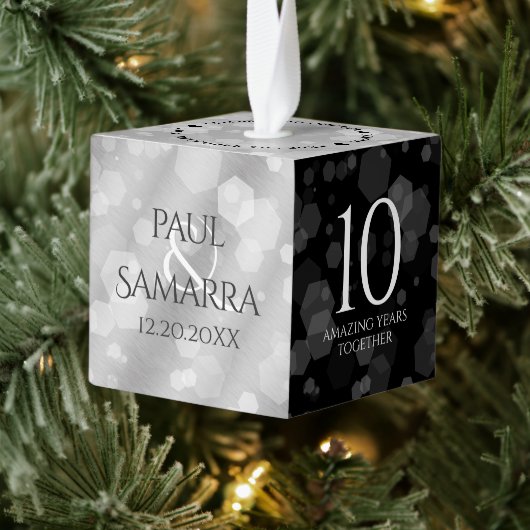 エレガント10th Tin結婚's Anniversary Wooden キューブオーナメント (ツリー)